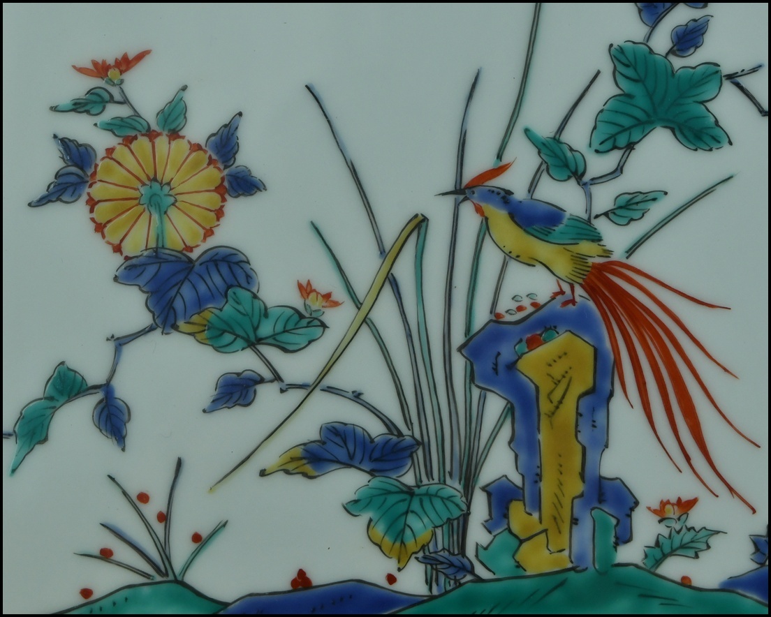 【ACT】肥前有田 絵付師【鷹巣照久(鷹峯)】錦 花鳥図 陶板 壁飾 額装 幅56cm A7-722AG_画像4
