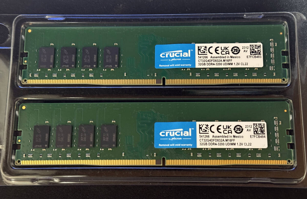 中古 Crucial ネイティブ DDR4-3200(PC4-25600) 64GB (32GBx2枚