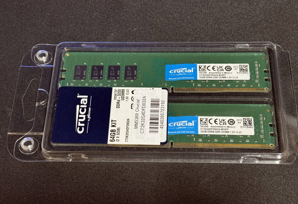 送込★匿配★DDR4 64GB★32GBx2★中古品 中古 Crucial ネイティブ DDR4-3200(PC4-25600) 64GB (32GBx2枚
