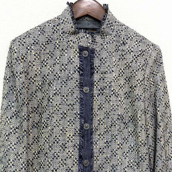 #anc レリアン Leilian セットアップ 9 青系 白 クリーム色 スカートスーツ ツイード デニム調 異素材 フリンジ レディース [888017]_画像3