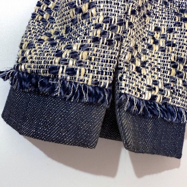 #anc レリアン Leilian セットアップ 9 青系 白 クリーム色 スカートスーツ ツイード デニム調 異素材 フリンジ レディース [888017]_画像7