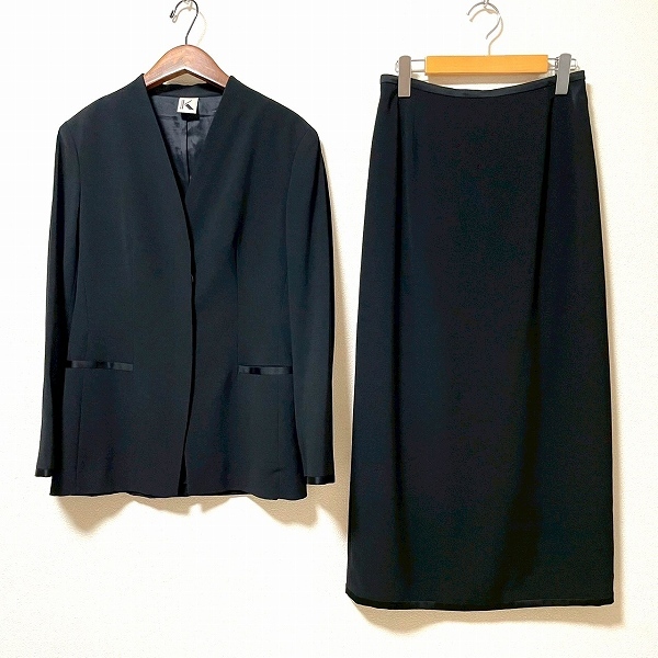 #anc クリッツィア KRIZIA スカートスーツ ツーピース セットアップ 黒 ノーカラー 薄手 レディース [959664]_画像1