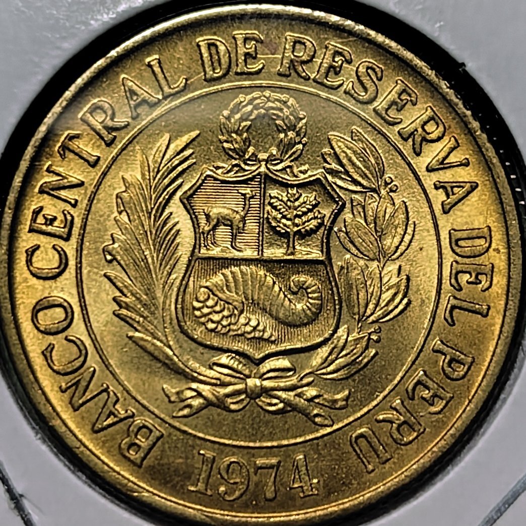 (C-1056)　ペルー　1ソル黄銅貨　　1974年　リャマ_画像2