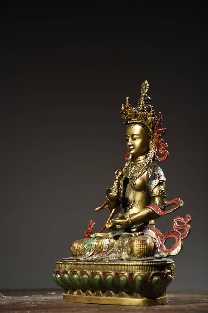 古寶奇蔵】銅製・金鍍・彩繪・金剛薩錘像・仏像・宗教・仏教古