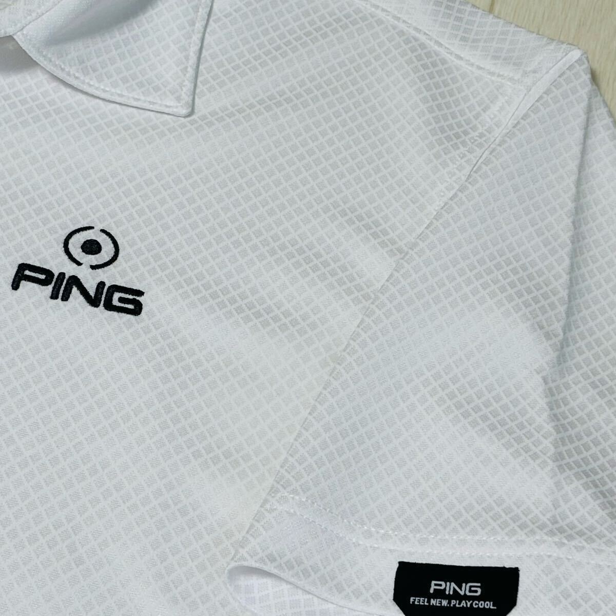 新品 ピン ゴルフ 総柄ロゴ 半袖 ポロシャツ 通気性 吸水速乾性 LL 新品☆ピン ゴルフ PING GOLF ダイヤ柄 吸水速乾 半袖ポロシャツ