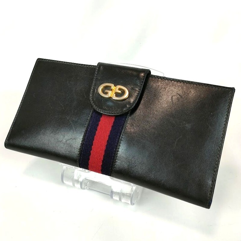 GUCCI グッチ 長財布 レザー シェリーライン ブラック GUCCI グッチ シェリーライン 長財布 二つ折り レザー オールド
