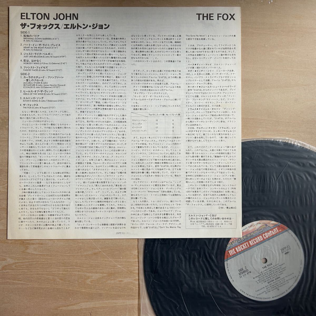 国内盤 帯付LP Elton John エルトン・ジョン The Fox ザ・フォックス 25PP-21 レコード_画像3