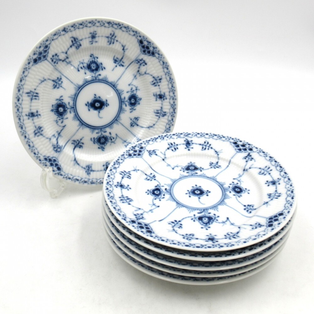 1円〜 2.Royal Copenhagen ロイヤルコペンハーゲン ブルーフルーテッド ハーフレース 約17cm プレート 計6点 3921921