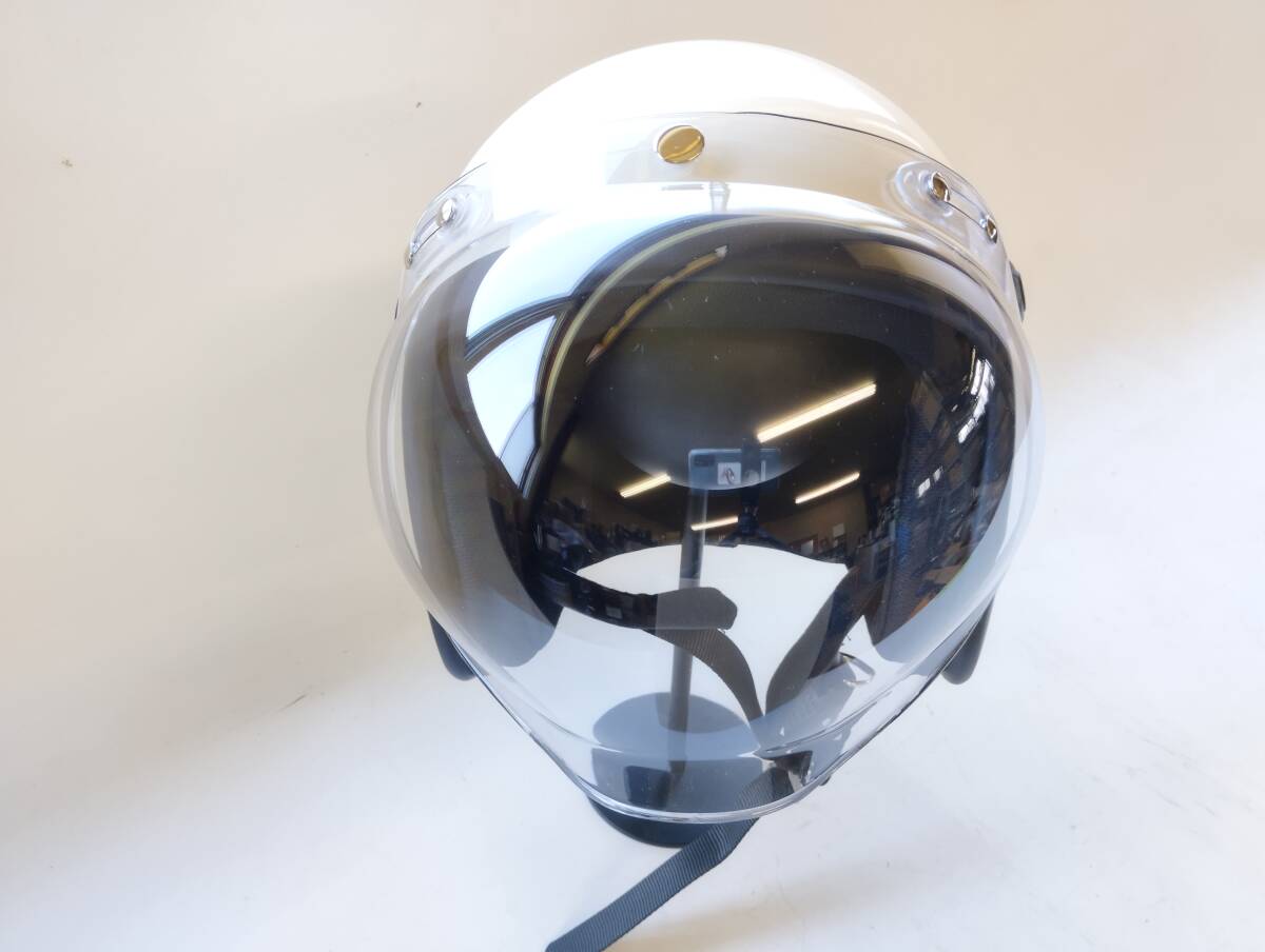 【755】ジェットヘルメット バブルシールド付き 品番004 アイボリー フリーサイズ 57～60cm SGマーク適合品 狀態(tài)良好 中古品