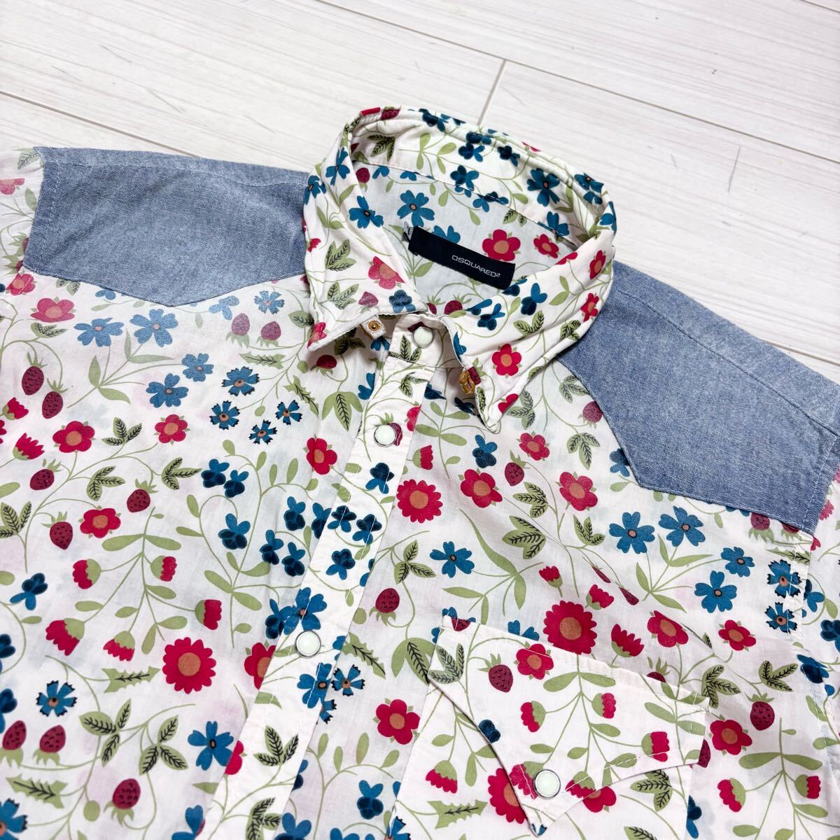 キムタク着■DSQUARED2■花柄 デニム コンビ ウエスタン シャツ 50 キムタク着 DSQUARED2 花柄 デニム コンビ ウエスタン シャツ 50