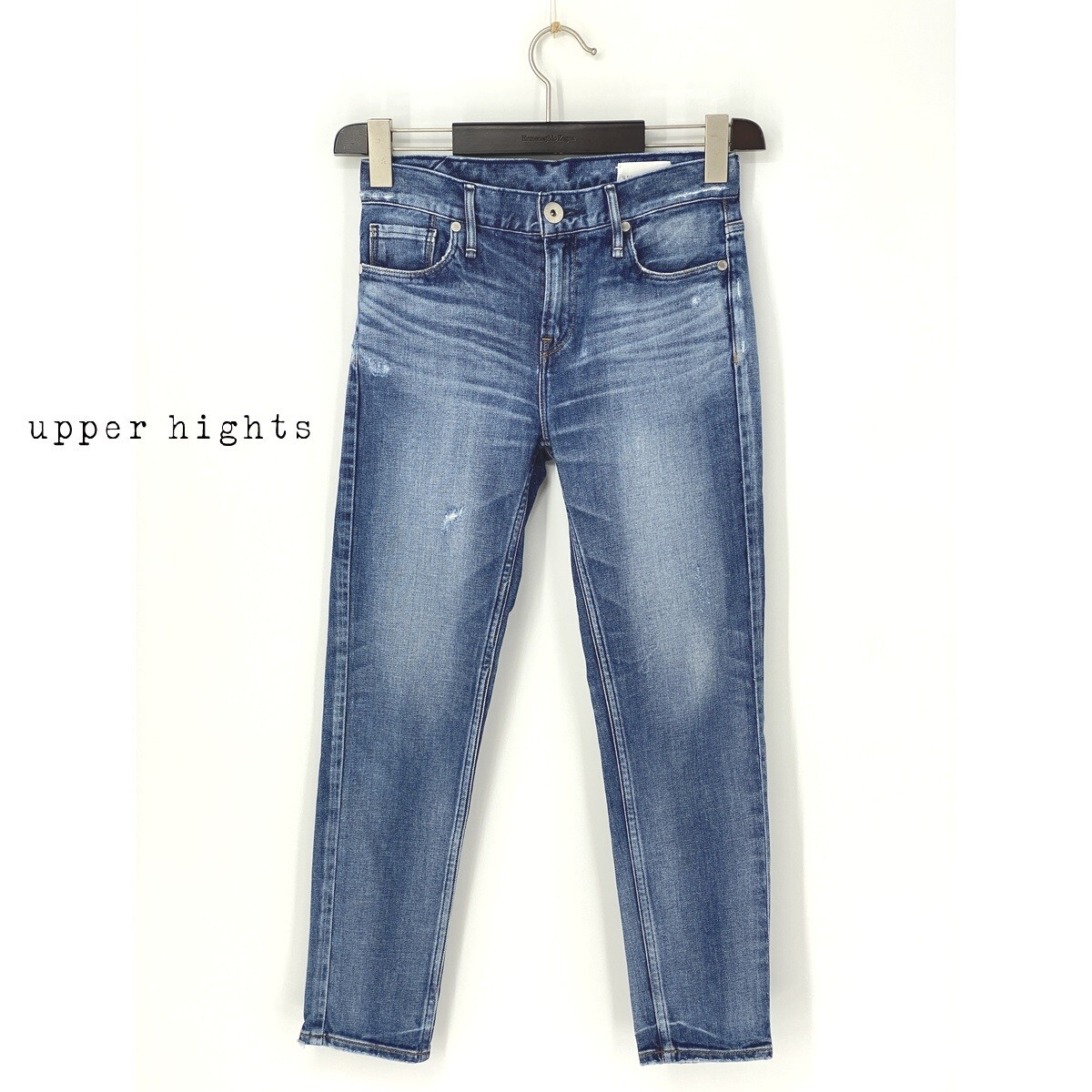 A9430/極美品 春夏 upper hights アッパーハイツ コットン ストレッチ テーパード スリム デニム パンツ 23 M程 青 インディゴ レディース W27(約69cm)~