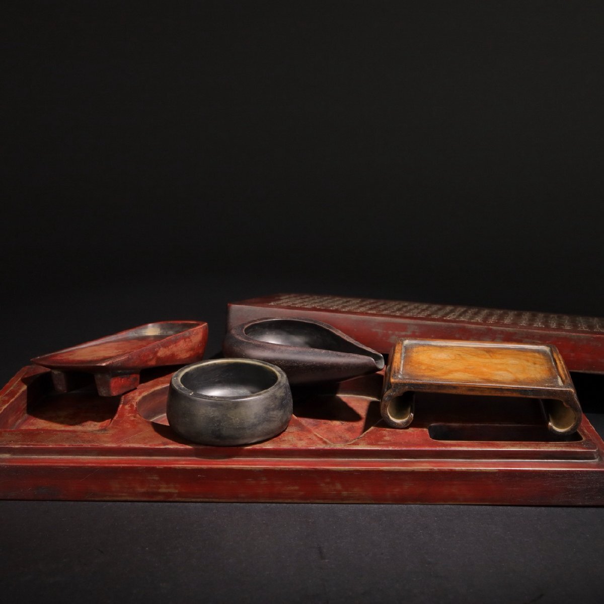中国骨董 清時代硯 清】某収集家放出品 時代物 心経文文房硯 古端渓 水巌 書道具