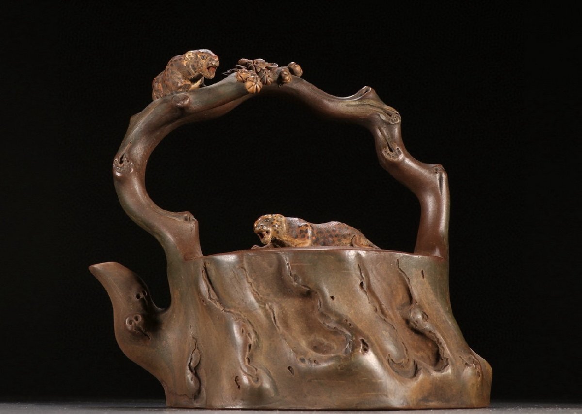 *中国古美術/朱泥紫砂梅花紋茶壺(底款:不明) 清】時代舊藏 時代物 在銘 梅花紋茶壷 紫砂朱泥 急須 茶注 茶壷