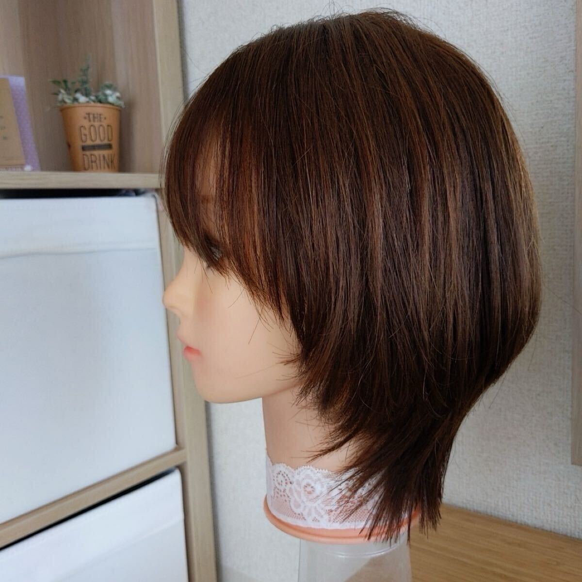 りおん ★サラサラ人毛100%ウイッグ★ショートウルフ ブラウン サラサラ人毛100%ウイッグ I型ツムジ ショートウルフ ブラウン
