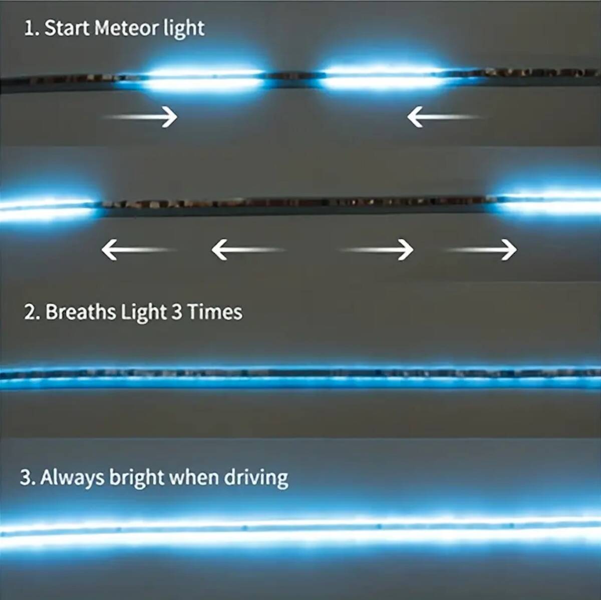 LEDフードライト 車用 テープライト ブルー 150cm 防水 流れるライト 明るい デ側面発光 両面テープ SUV 極薄型 シリコン 汎用品 t2797_画像6
