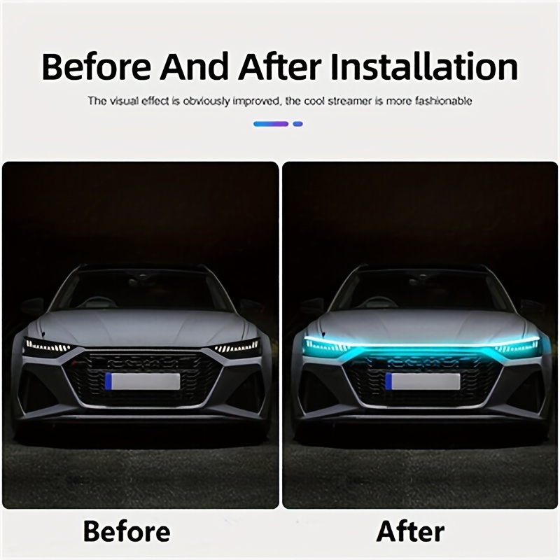 LEDフードライト 車用 テープライト ブルー 150cm 防水 流れるライト 明るい デ側面発光 両面テープ SUV 極薄型 シリコン 汎用品 t2797_画像4