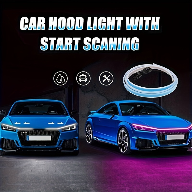 LEDフードライト 車用 テープライト ブルー 150cm 防水 流れるライト 明るい デ側面発光 両面テープ SUV 極薄型 シリコン 汎用品 t2797_画像5