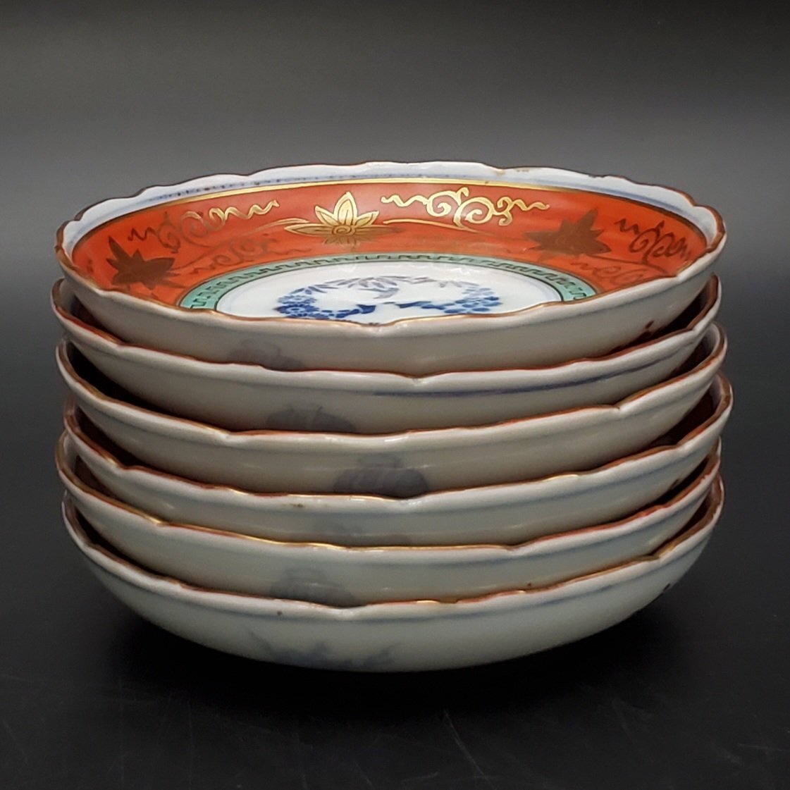 【宝蔵】永楽善五郎 金襴手 松竹梅 小皿 6客 約12cm 時代物_画像2