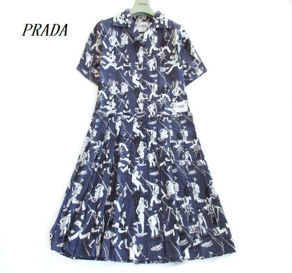海外希少【PRADA】コットン 半袖 シャツ ワンピース PRADA プラダ 希少 夏の装いに シャツ ワンピース 38 Size
