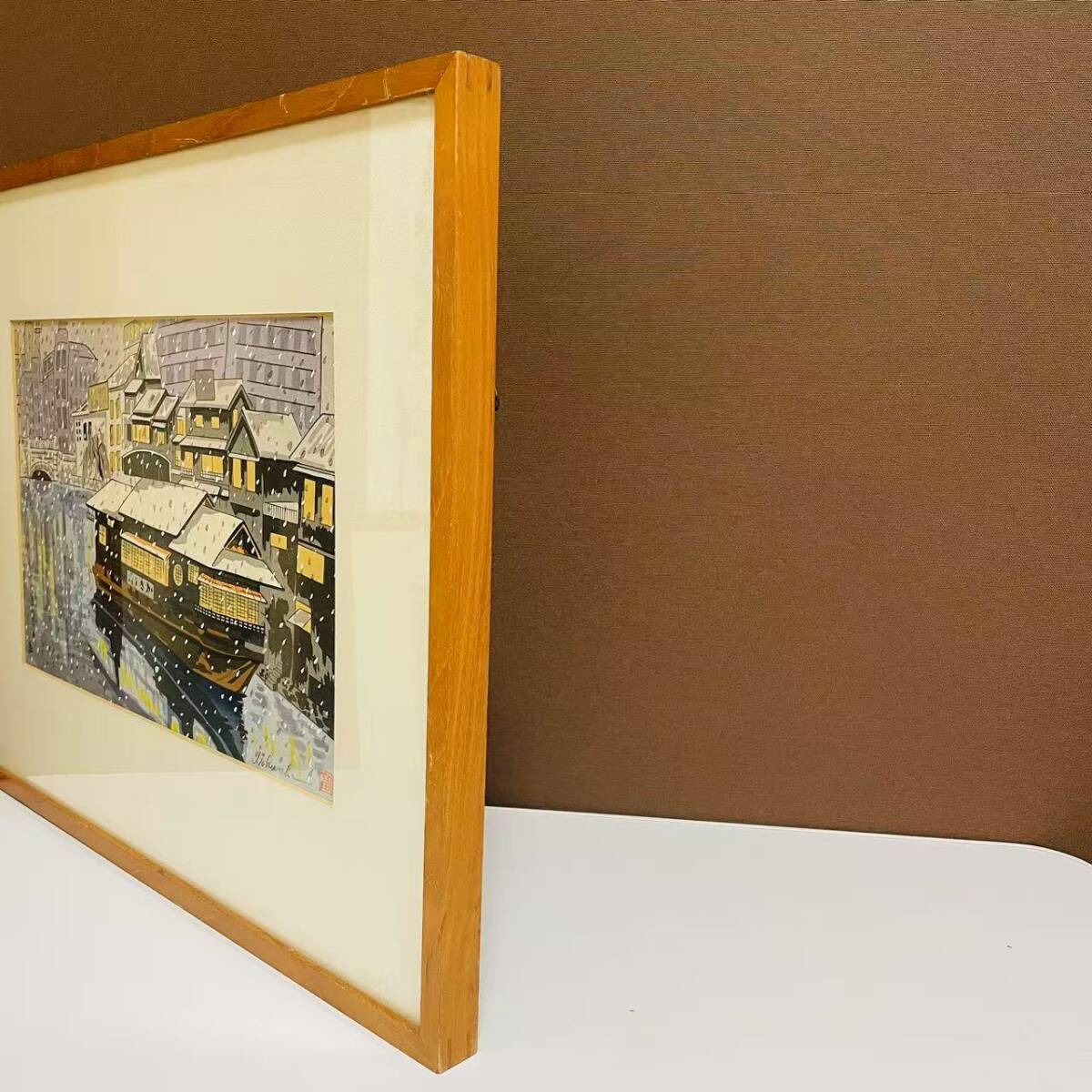 【真作】 徳力富吉郎 「堂島川かき舟」 木版画 直筆サイン 名所 京都市文化功労者 _画像9