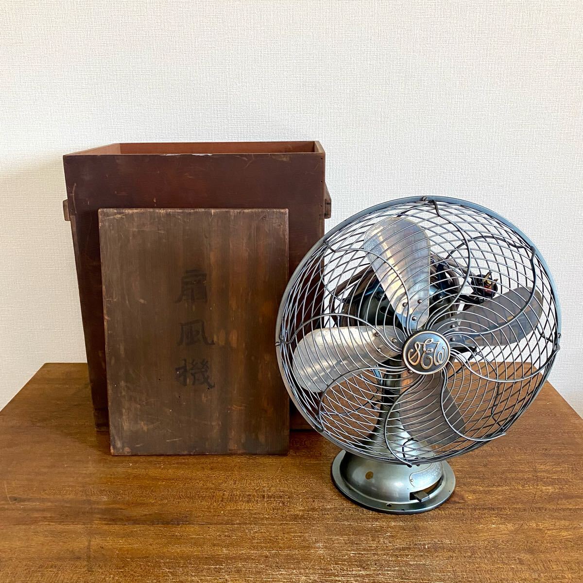 【動作品】 アンティーク 芝浦製作所 扇風機 / 4枚羽根 木箱付き 東京芝浦 昭和初期 戦前 【希少】