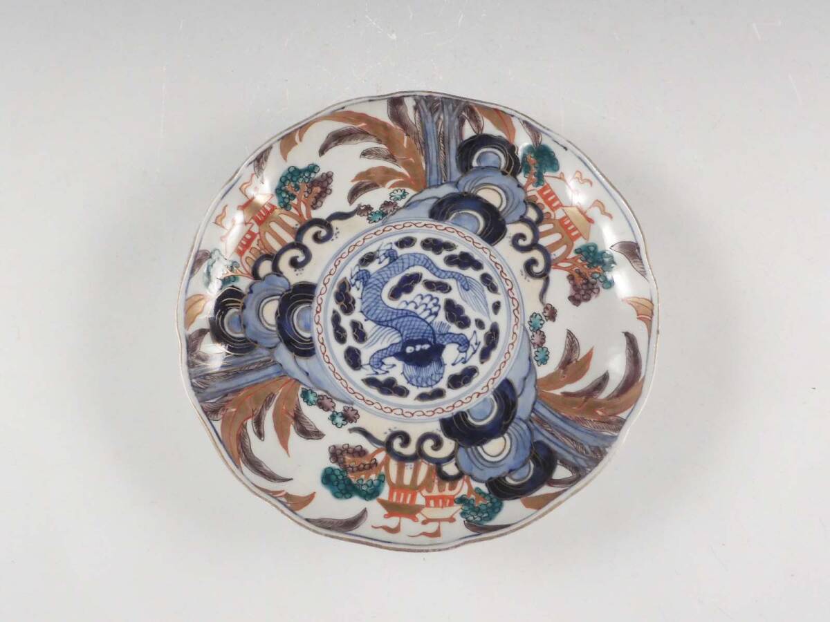 古伊万里 色絵金彩 雲龍文 皿 貴重 希少 極美品 陶器 ○栄○古伊万里 金彩 色絵 雲龍 山水文 飾皿 22cm 無傷完品 江戸