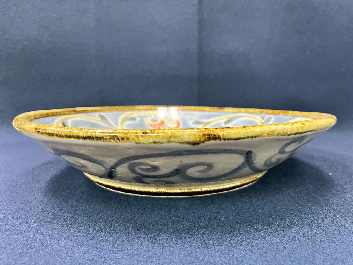 河井久 飾り皿大皿「唐草紋鉢」直径37.5cm 共箱 河井寛次郎・河井武一に師事 abjun072301 河井久 作 唐草紋鉢 飾皿 河井寛次郎・河井武一に