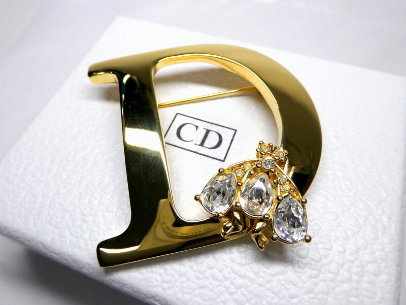 美品 クリスチャン ディオール 大ぶりDior ロゴ ブローチ ゴールド 1000円スタート ブローチ Christian Dior クリスチャン