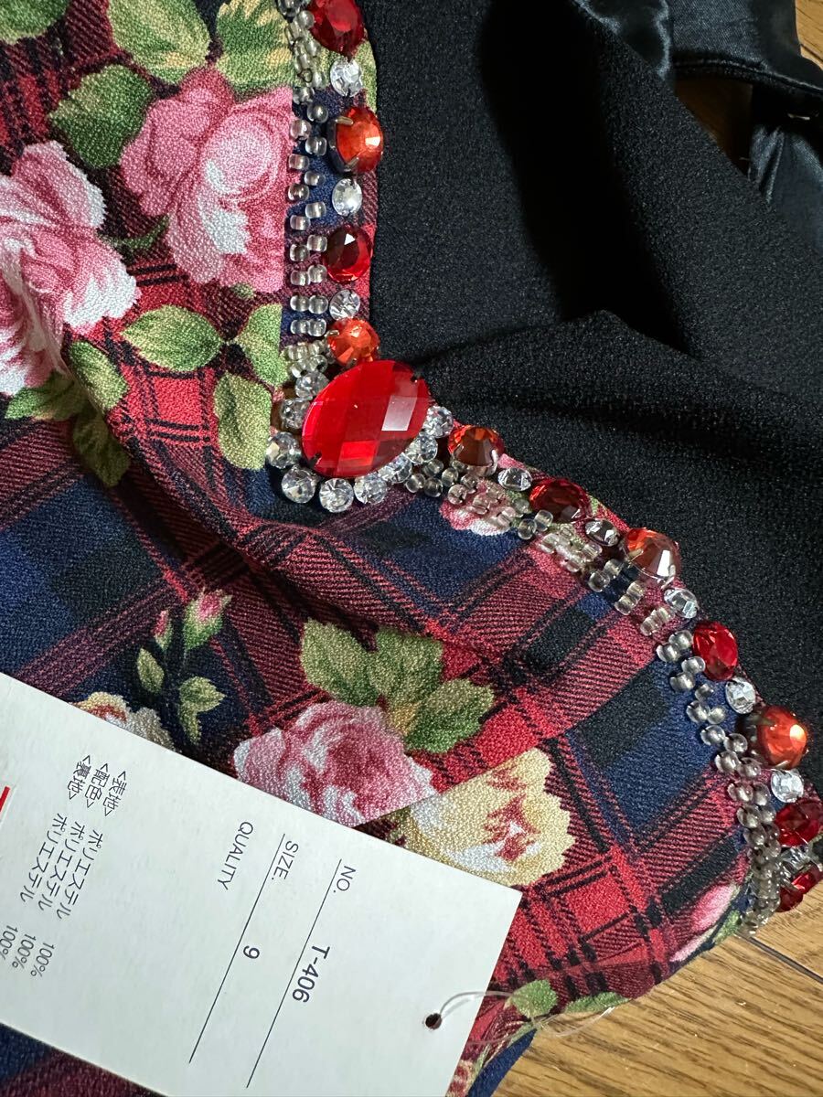 ◇新品◇Riage ビジュー装飾 お水キャバ パーティー胸パッド入り チェック 花柄 ペプラム ワンピース◇_画像7