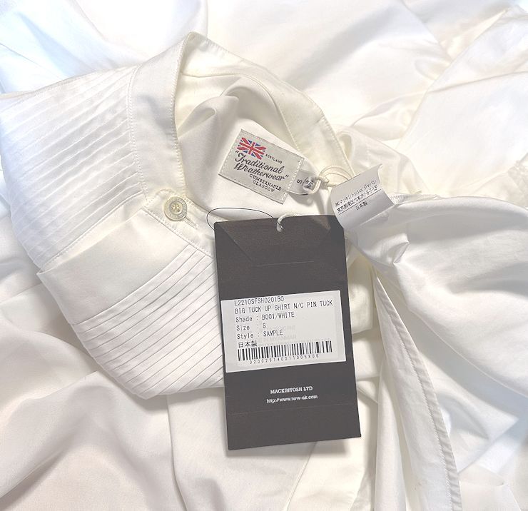 値下★Traditional Weatherwear トラディショナルウェザーウェア・マッキントッシュ★ピンタック・シャツ・ホワイト・男女兼用★未使用_画像6