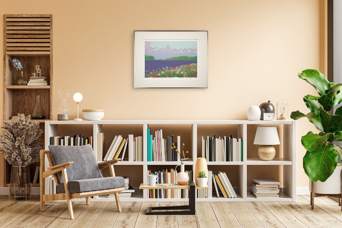 本間武男 「ポピー咲く丘2」 シルクスクリーン 版画 絵画 本間武男 「ポピー咲く丘2」 シルクスクリーン 版画 絵画