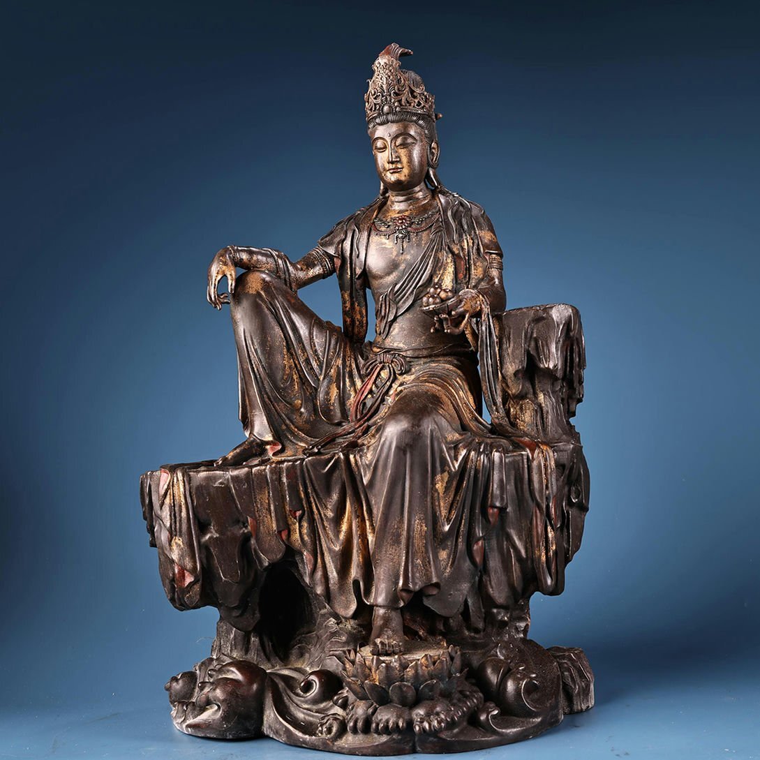 大(古)仏像,古銅製,時代物。 □観心・時代旧蔵□R6329清時代 仏教古美術 チベット密教 銅製高