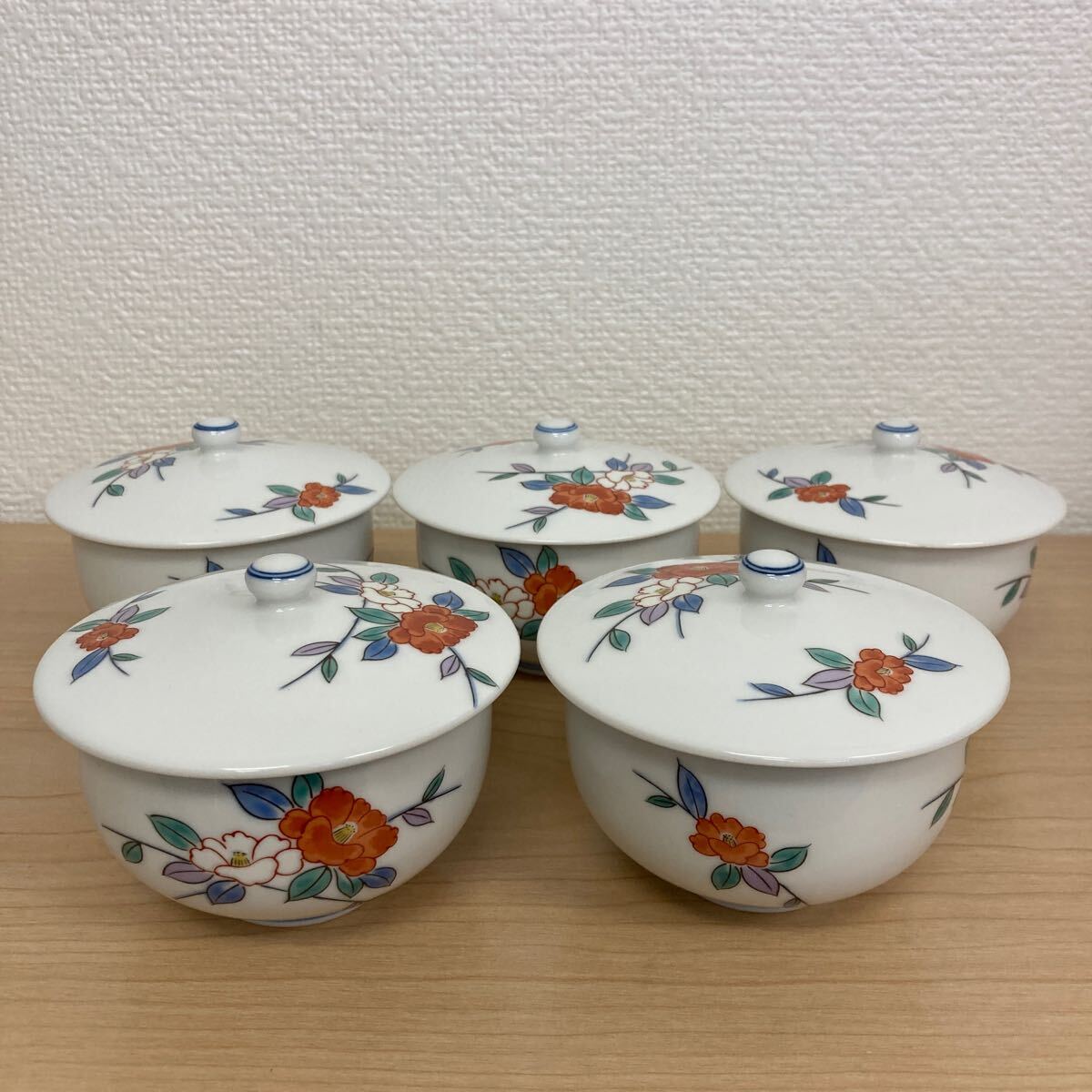 有田焼 哲山 蓋付 湯呑み 陶器 湯呑 茶器 ５客 セット 中古品_画像1