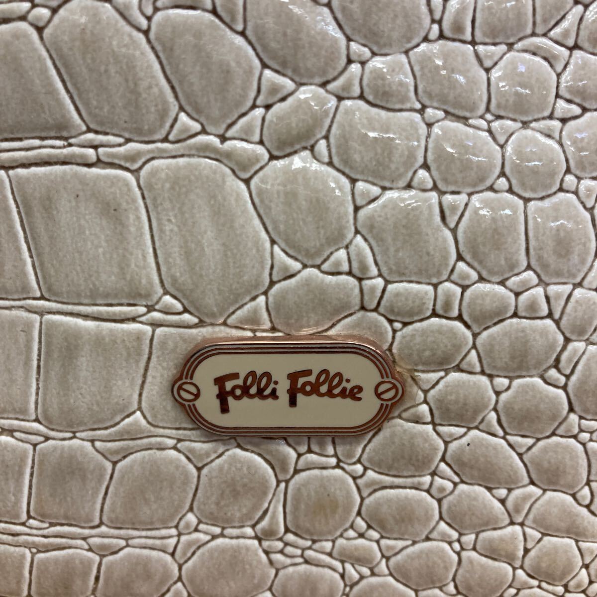Folli Follie フォリフォリ バッグ ハンドバッグ クロコ型押し ベージュ レディース 中古品_画像3