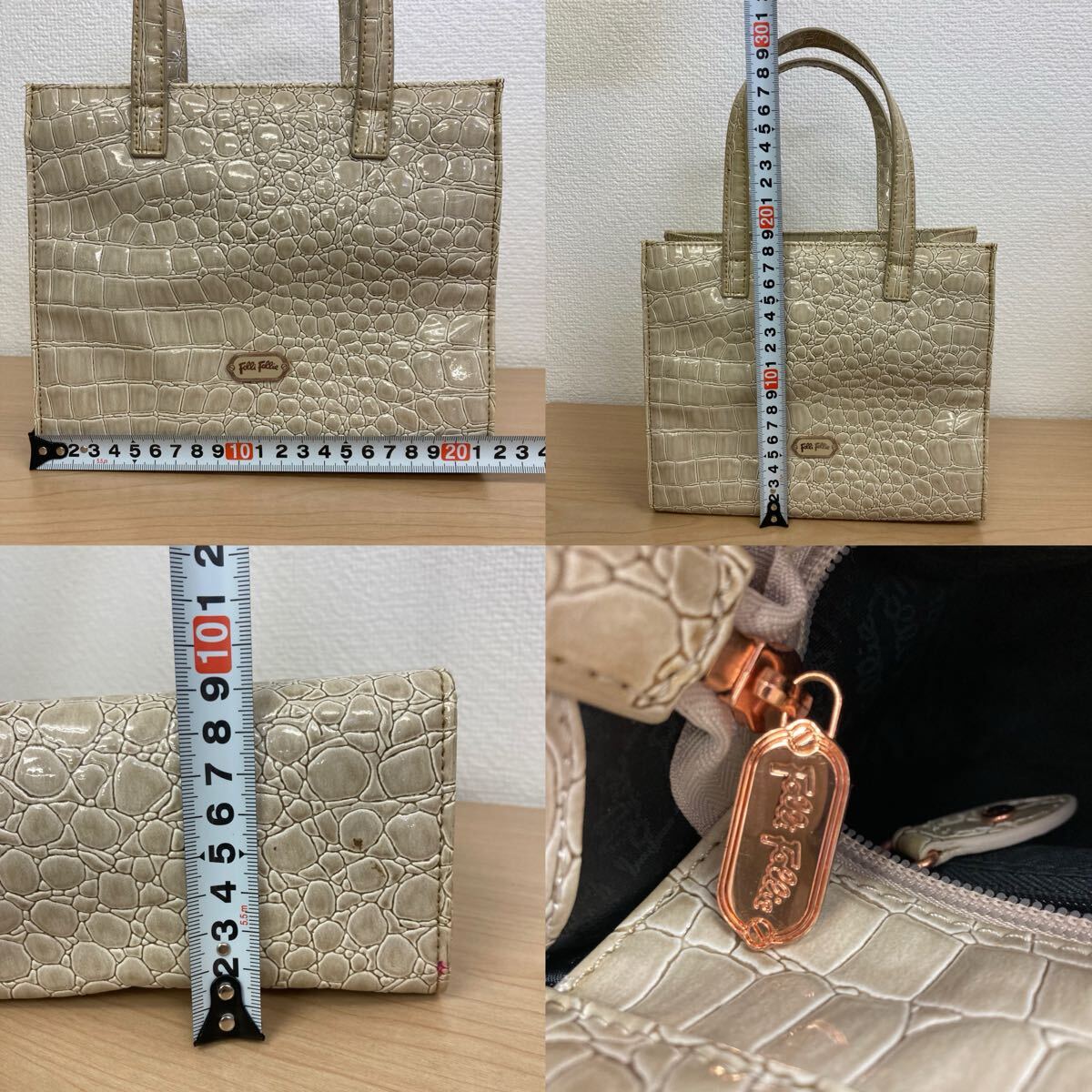 Folli Follie フォリフォリ バッグ ハンドバッグ クロコ型押し ベージュ レディース 中古品_画像6
