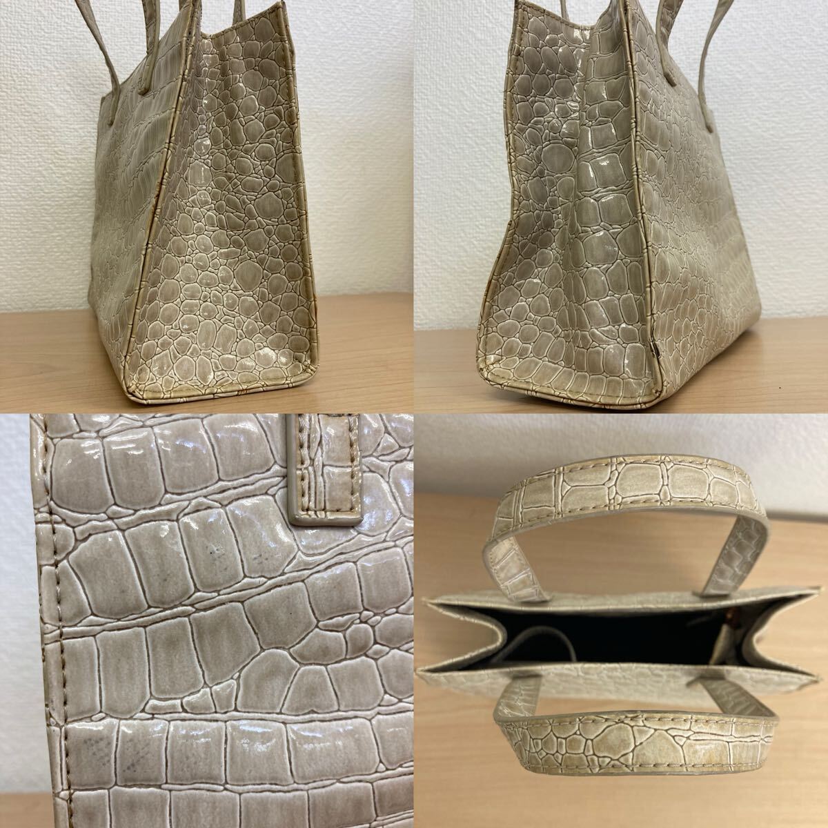 Folli Follie フォリフォリ バッグ ハンドバッグ クロコ型押し ベージュ レディース 中古品_画像7
