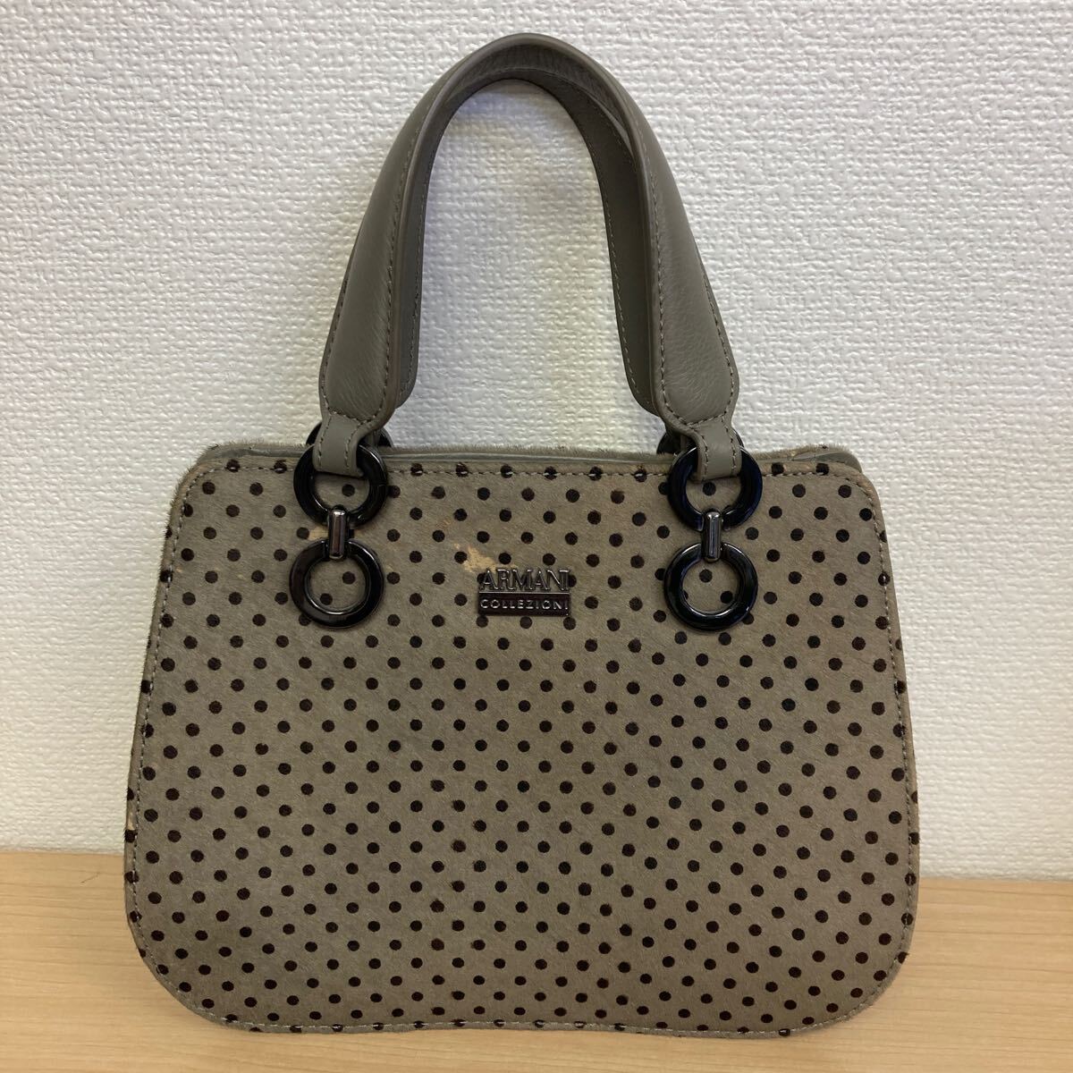 ARMANI COLLEZIONI アルマーニ コレツィオーニ バッグ ハンドバッグ グレー ドット 中古品_画像1