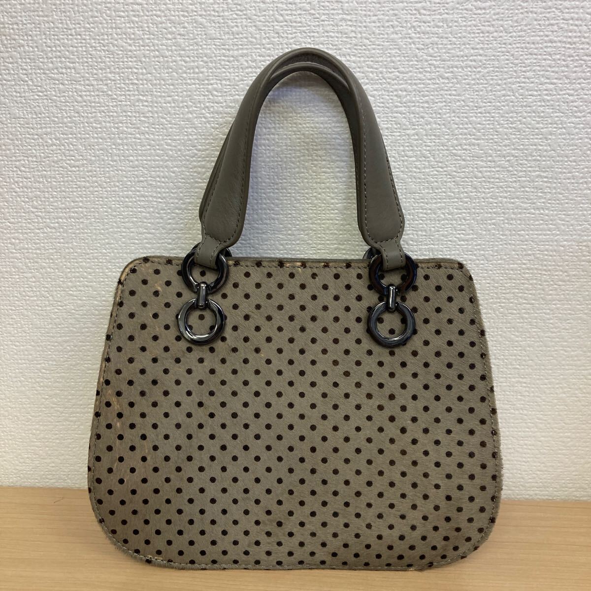 ARMANI COLLEZIONI アルマーニ コレツィオーニ バッグ ハンドバッグ グレー ドット 中古品_画像2