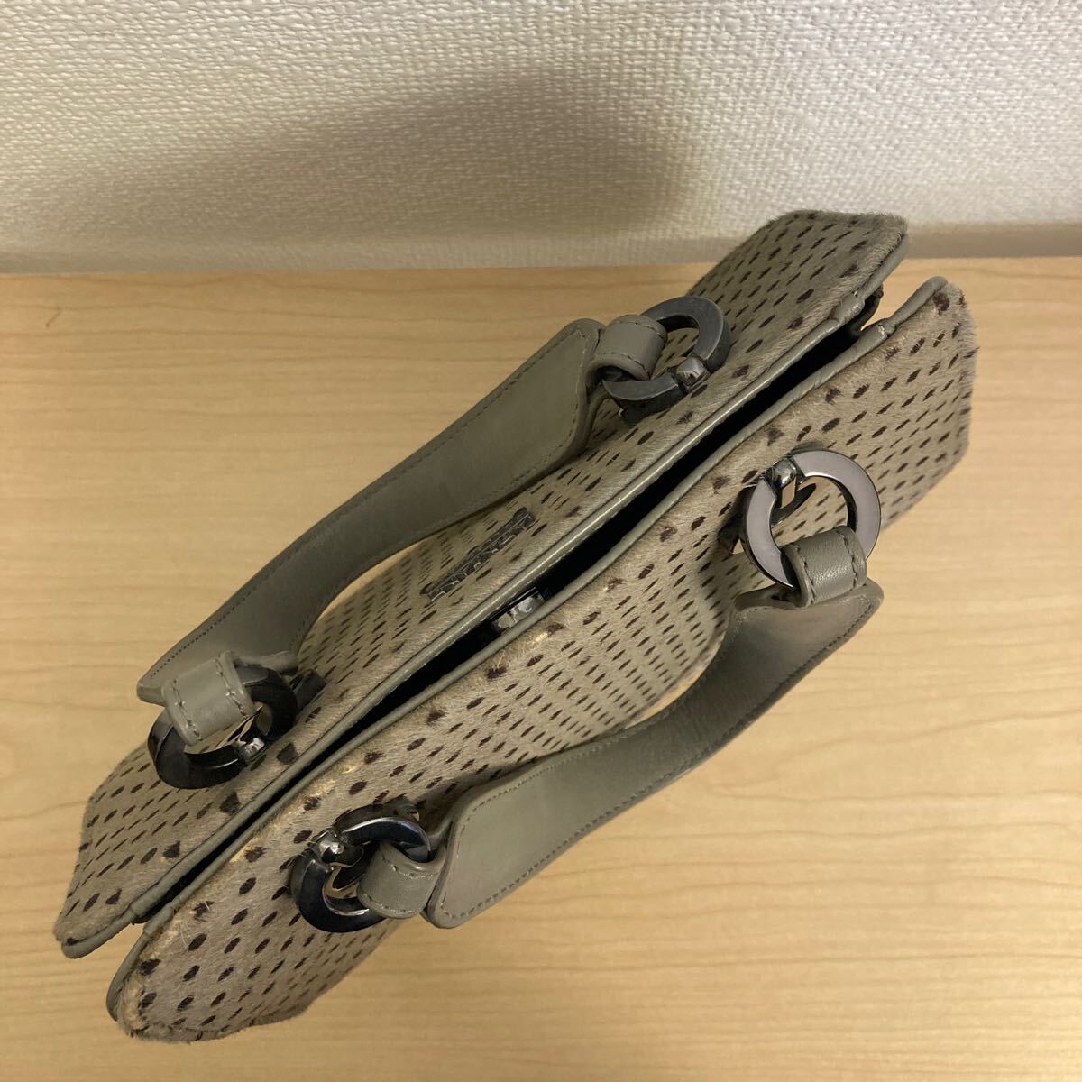 ARMANI COLLEZIONI アルマーニ コレツィオーニ バッグ ハンドバッグ グレー ドット 中古品_画像3