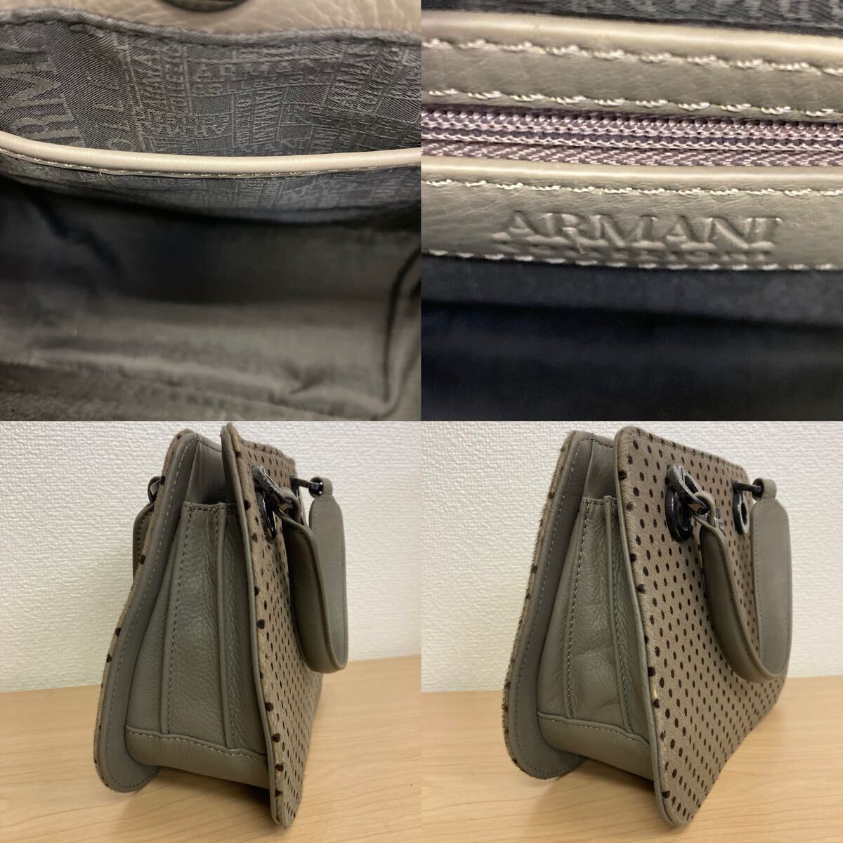 ARMANI COLLEZIONI アルマーニ コレツィオーニ バッグ ハンドバッグ グレー ドット 中古品_画像4