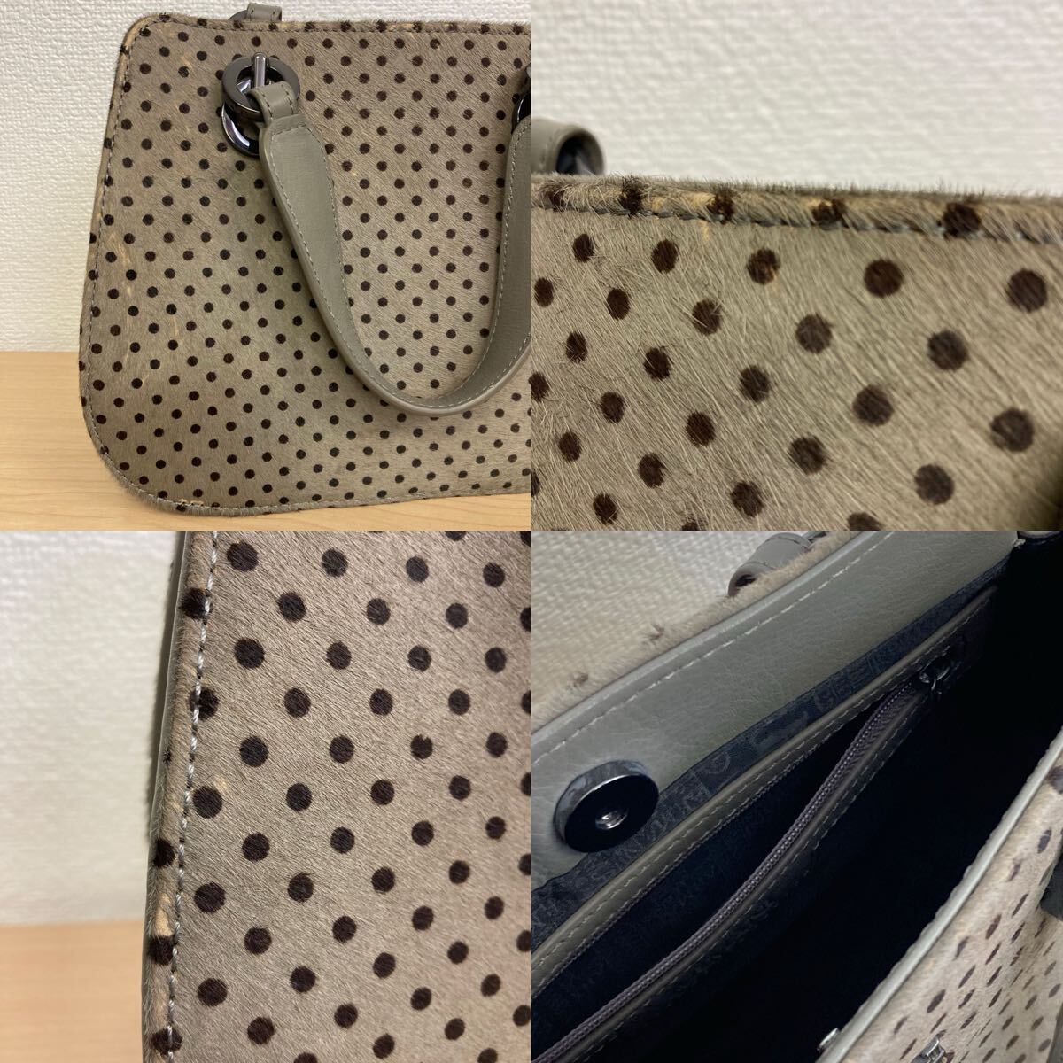 ARMANI COLLEZIONI アルマーニ コレツィオーニ バッグ ハンドバッグ グレー ドット 中古品_画像6
