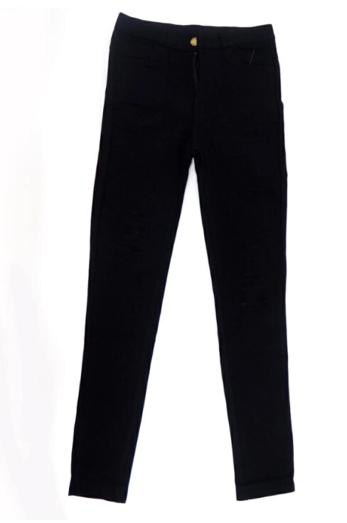 ダメージスキニーパンツ XL 穴あき ブラック ストレッチ パンツ ハイウエスト スキニー ズボン 可愛い ストレッチ デニム ジーンズ