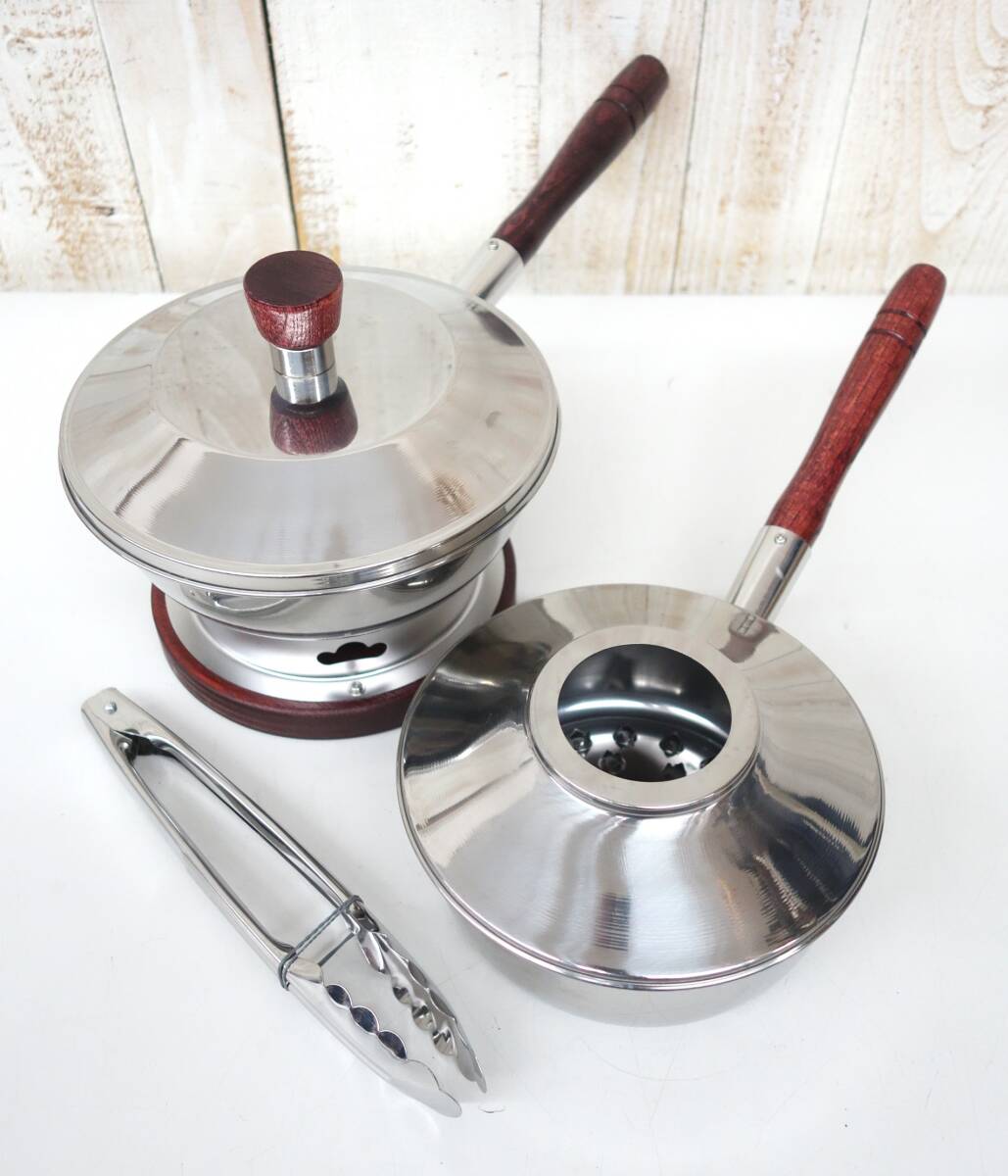 新台十能セット　台十能　ステンレス製　美品　茶道具　炭道具　箱あり 伝統工芸 工芸美術 炭道具＊高級ステンレス 台十能セット 台付十