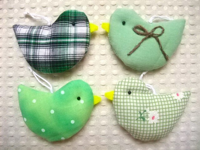 即決　ハンドメイド　小鳥のオーナメント４個セット　グリーン　送料110円_画像2