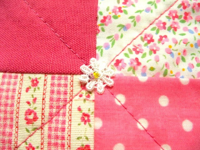 即決　ハンドメイド　パッチワークのフリーマット　ピンク　送料180円_画像7