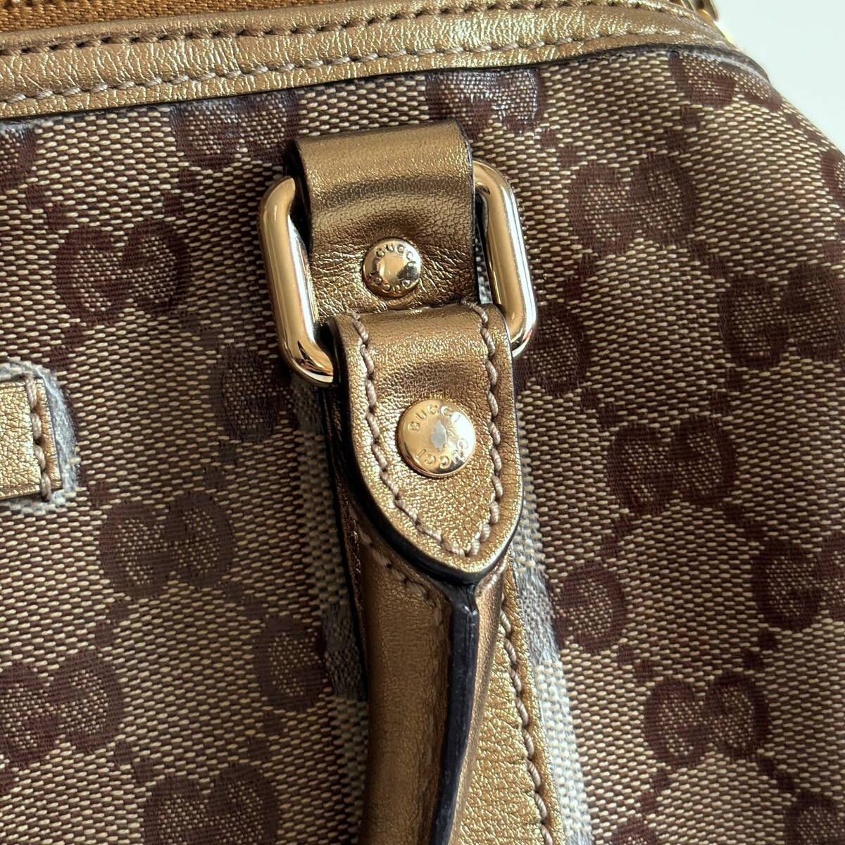 GUCCI グッチ 193604 ミニボストンバッグ/ゴールドレザー/GG