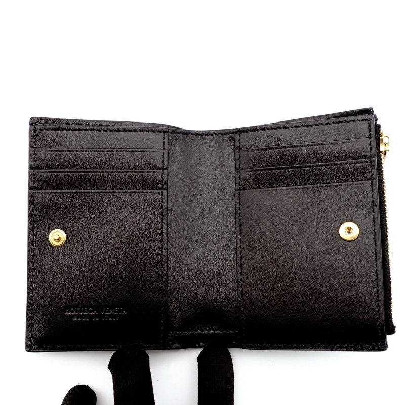 ボッテガ ヴェネタ BOTTEGA VENETA 財布 イントレチャート ブラック レザー 折り財布 黒 7-7-546