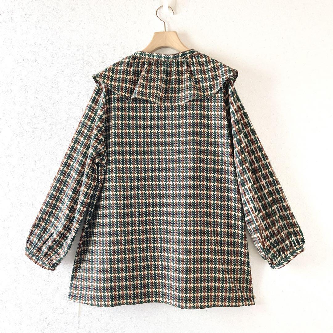 N ナチュラルビューティーベーシック ビッグカラー 総柄 シャツ ブラウス L　千鳥格子柄シャツ 　グレンチェック柄　プルオーバー　秋　_画像7