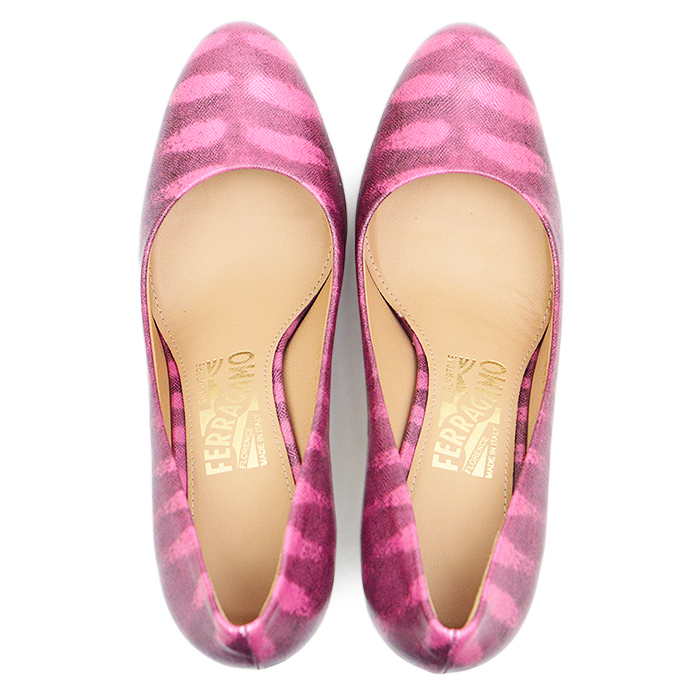 【新品同様】Salvatore Ferragamo サルヴァトーレフェラガモ パンプス LEO85 ゼブラ ハイヒール 箱/袋付属 レディース 5 ピンク系 伊製_画像4