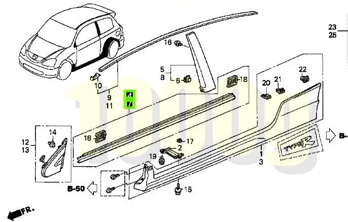 【ホンダ純正新品】HONDA 未使用品 ★超希少品★ シビック タイプR EP3 ドア 水切りモール ベルトモール 左右セット 2001/12-2005/4_画像4